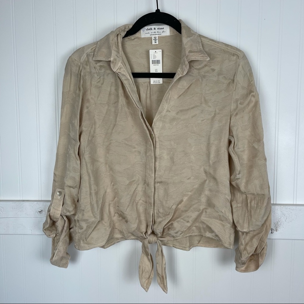 ANTHROPOLOGIE Cloth & Stone Joanie Top Beige NWT - Picture 2 of 6
